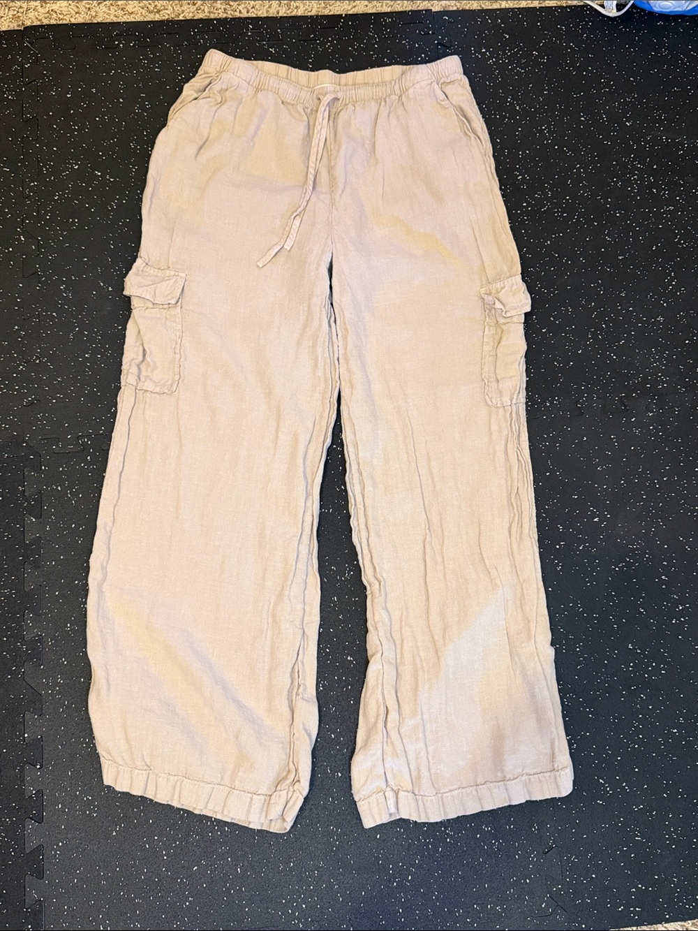 Caslon Women's Beige Cargo Linen Pants